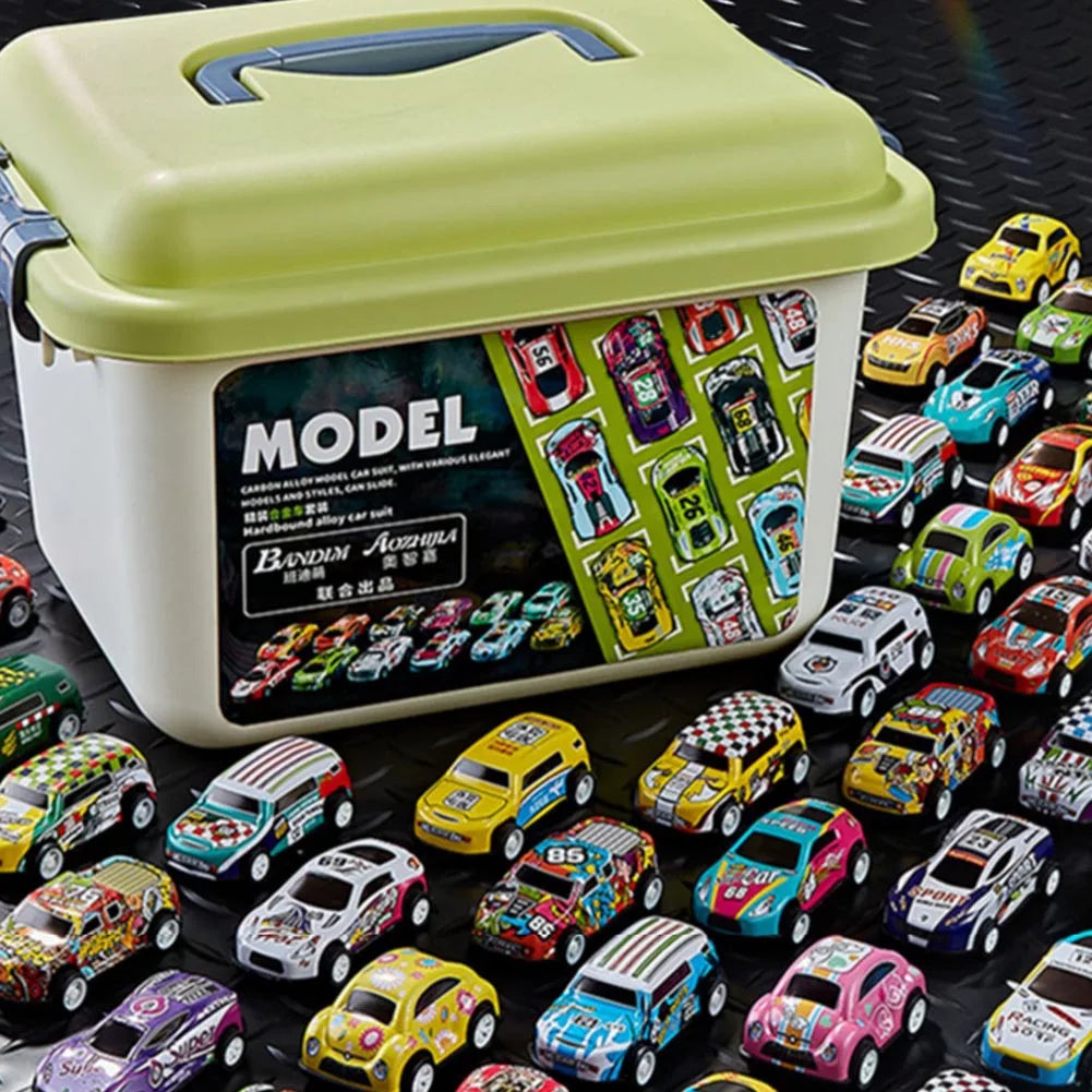 Mini Alloy Car Model Set with Storage Box Diecast Cars Toys for Boys Sliding Inertia Vehicle Children Toy Kit Kids Gifts