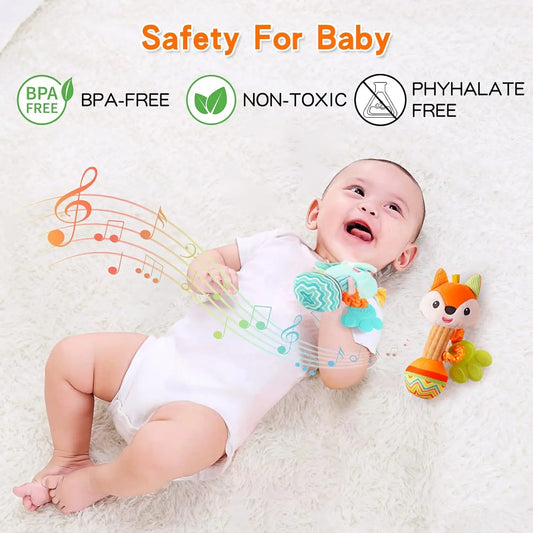 Baby Rattles Soft Hand Grab Sensory Shaker Teething Toys for BabiesSensory Plush Animal Toys for 0 12 Months Newborn Toys Gifts
