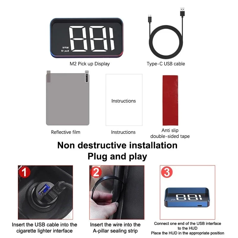 2026 In-vehicle Speedometer HUD Head Up Display Digital Speed Meter Windshield Projector Vehicles Truck Electronics Accessorie