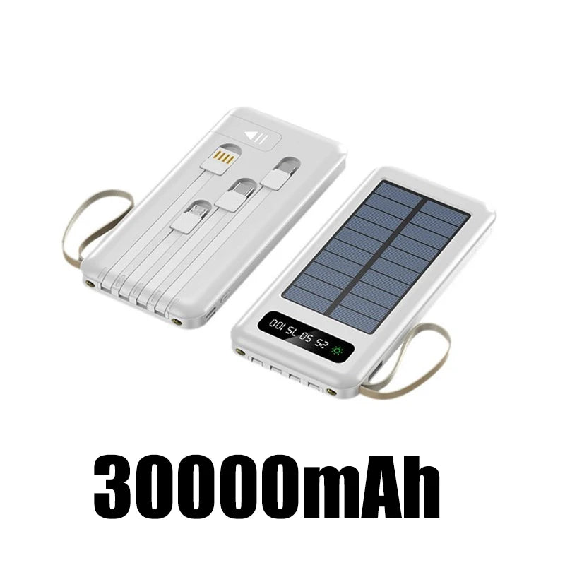 بنك طاقة شمسي بسعة 50000 مللي أمبير، بطارية شحن سريع، كابلان USB 4، شاشة عرض رقمية LED، متوافق مع أجهزة iPhone