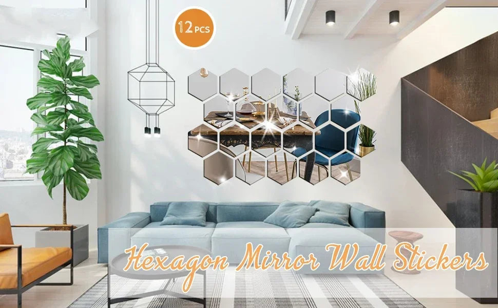 Hexagon Acrylic 3D Mirror Wall Sticker Home Decor DIY Self-adhesive Mirror Decal Decor Stickers Art Wall Decoration Large 6/12pc
