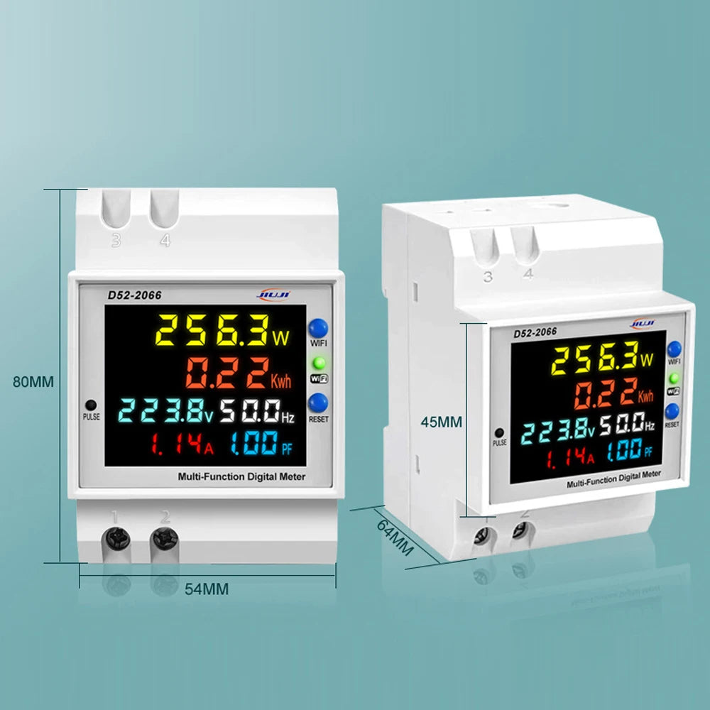 Tuya WiFi Smart Energy Meter DIN-Rail Voltage Current Monitor Power Factor Frequency Metering Digital Display Electricity Meter