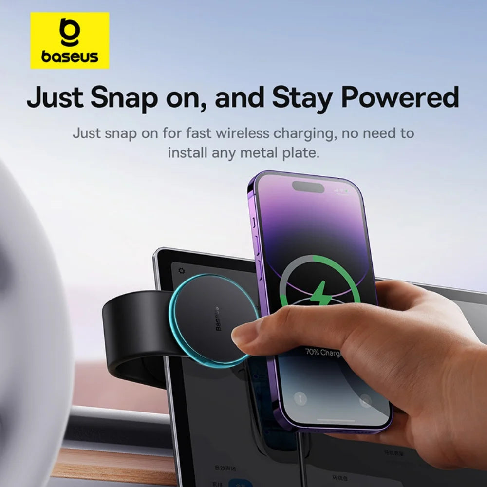 Baseus Magnetic Car Phone Holder 15W Wireless Charger Bendable Car Phone Mount for iPhone 12-17 Stand Dashboard Center Console