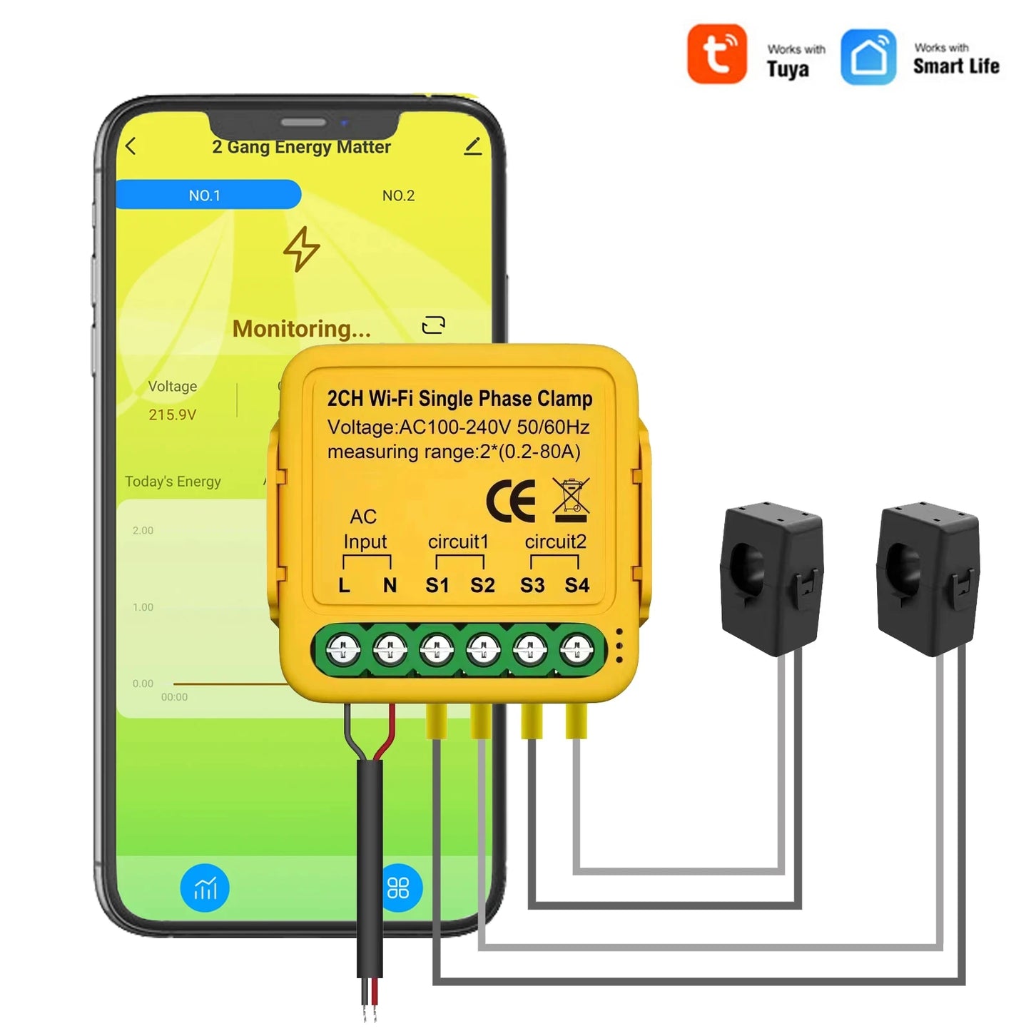 Smart Life WIFI Energy Meter Current Sensor Statistician for Electrical Lighting Solar KWH Monitor 100-240V