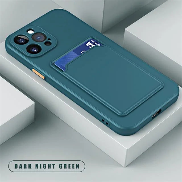 Silicone Wallet Case Funda For iPhone 16 Pro Max 15 14 Plus 11 12 13 Mini SE Card Holder Slot Back Cover Protective Accessories