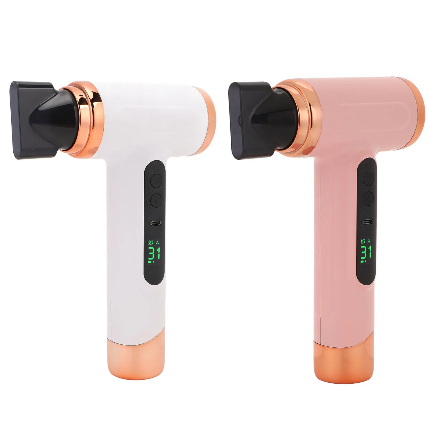 Portable Hair Dryer USB Charging Ergonomic Grip Hot and Cold Air Hair Dryer 200W Fast Drying Lightweight with Nozzle for Travel