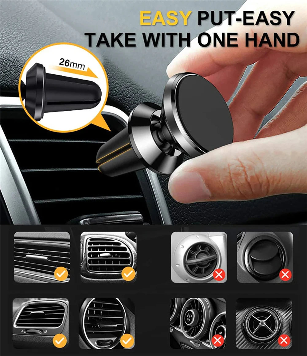 Universal Magnetic Phone Holder Car Mount With Car Air Vent Clip Cellphone Mount Phone Bracket 360 Degree Adjustable Smart Phone