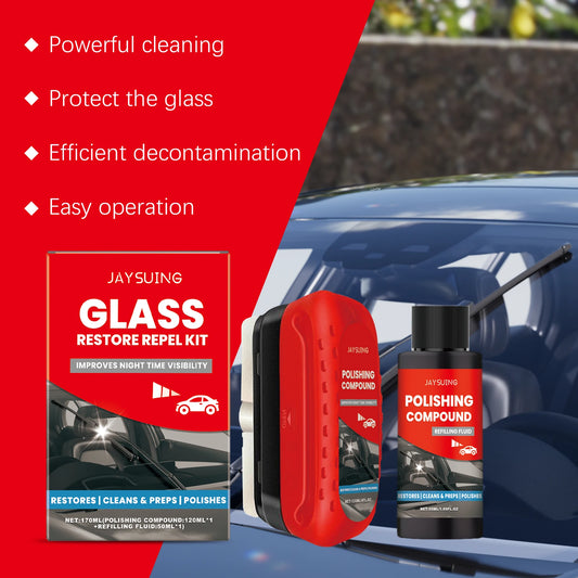 Car Glass Oil Film Remover With Supplements Kit Auto Windshield Glass Dust Removal Polishing Hydrophobic Cleaner Care Care