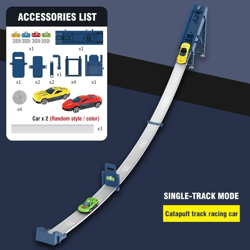 Rail Car Track with Race Track Racing Set Toy Vehicle Alloy Car Kids Catapult Car Competitive Play Game for Kids Toy Christmas