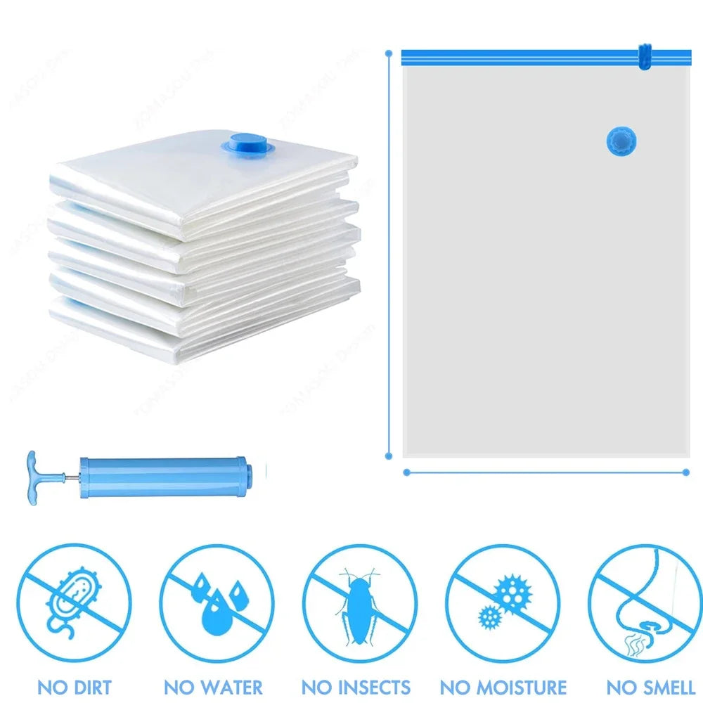 1-24Pcs Reusable Vacuum Storage Bags Vacuum Seal Bag Folding Compressed Organizer Bag Space Saving Bags For Clothes Bedding