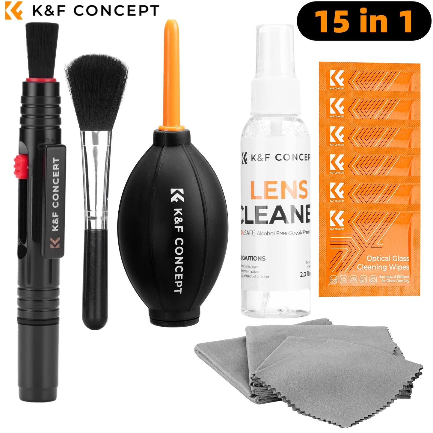 K&F Concept Camera Lens Cleaning Kit with Camera Blower Glasses Wipes Cloth Cleaning Liquid Cleaning Pen for Camera Lens Phone
