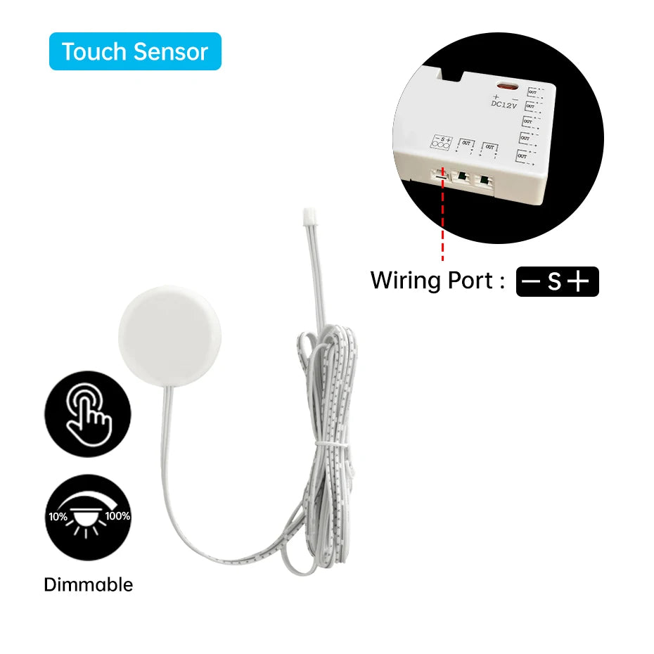 LED Strip Sensor Switch DC12 24V Touch/PIR Motion/Dual Door Sensor for Cabinet Closet & Drawer DIY Shelf Showcase Lighting