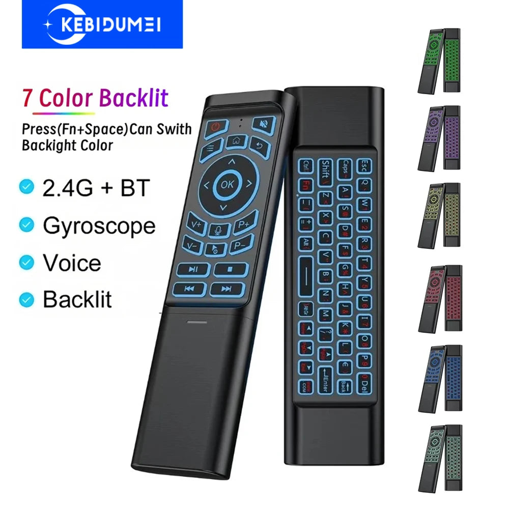 Air Mouse Remote Control Gyroscope 7 Color Backlit Dual Mode BT5.2 2.4G Wireless Keyboard Mouse For PC Android Smart TV Box