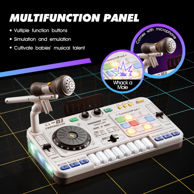 Kid Electricity DJ Mixer with Microphone Electronic Piano Keyboard DJ Turntable Controller Turntable Instrument Kid Birthday Gif