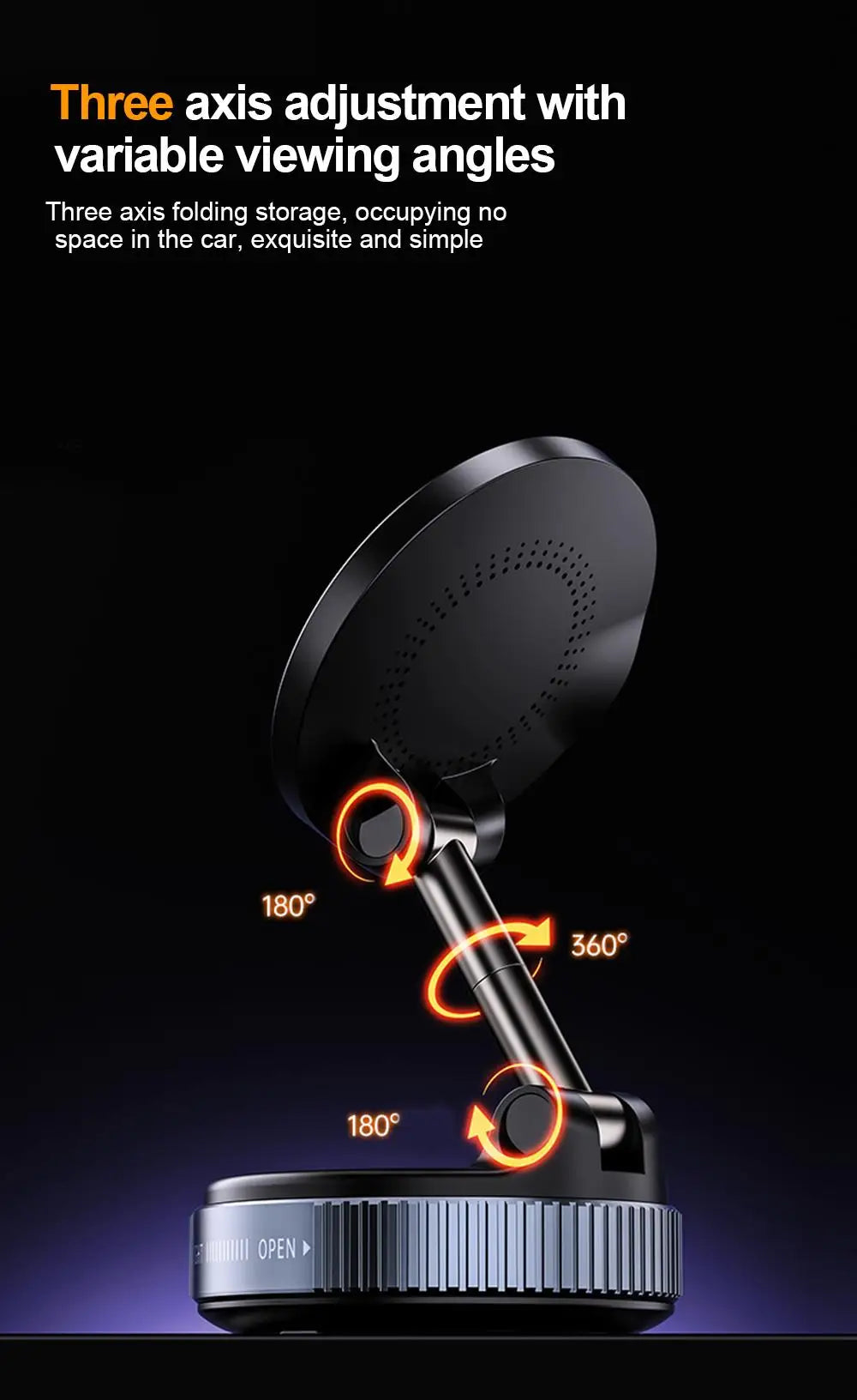 15W Wireless Charging Magnetic Car Phone Holder 360 Degree Rotation Foldable RotatableNavigation Stand Bracket For Smartphones