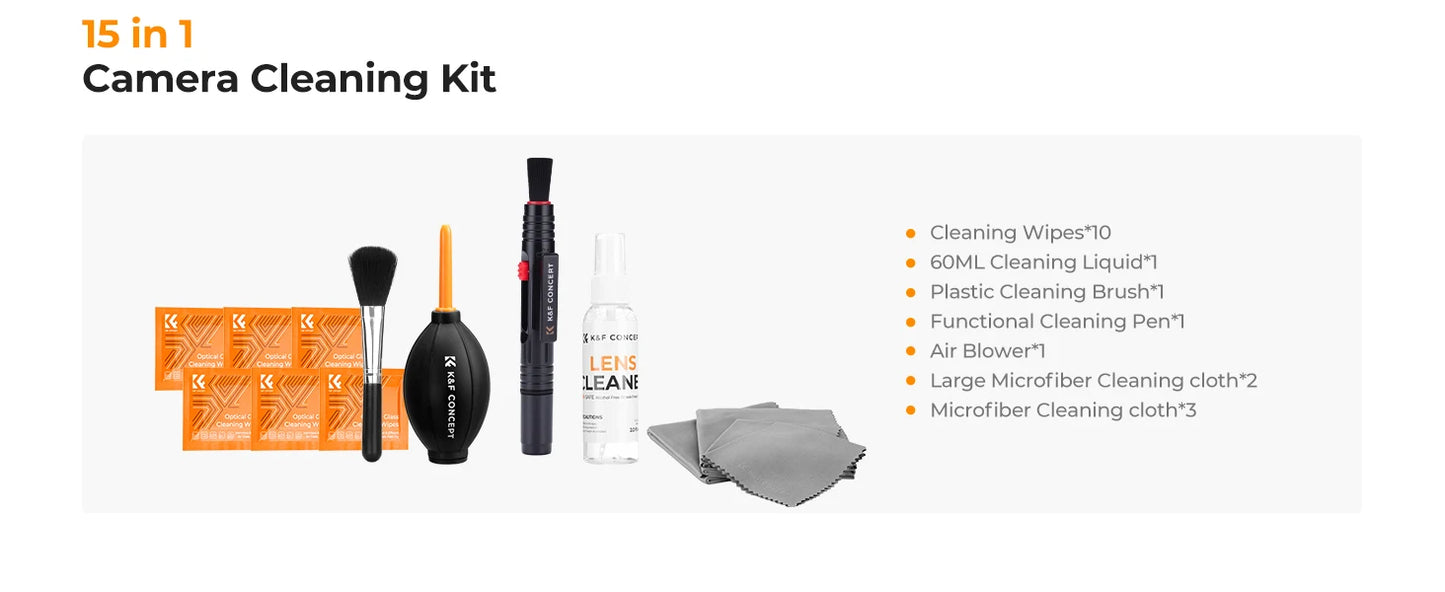 K&F Concept Camera Lens Cleaning Kit with Camera Blower Glasses Wipes Cloth Cleaning Liquid Cleaning Pen for Camera Lens Phone