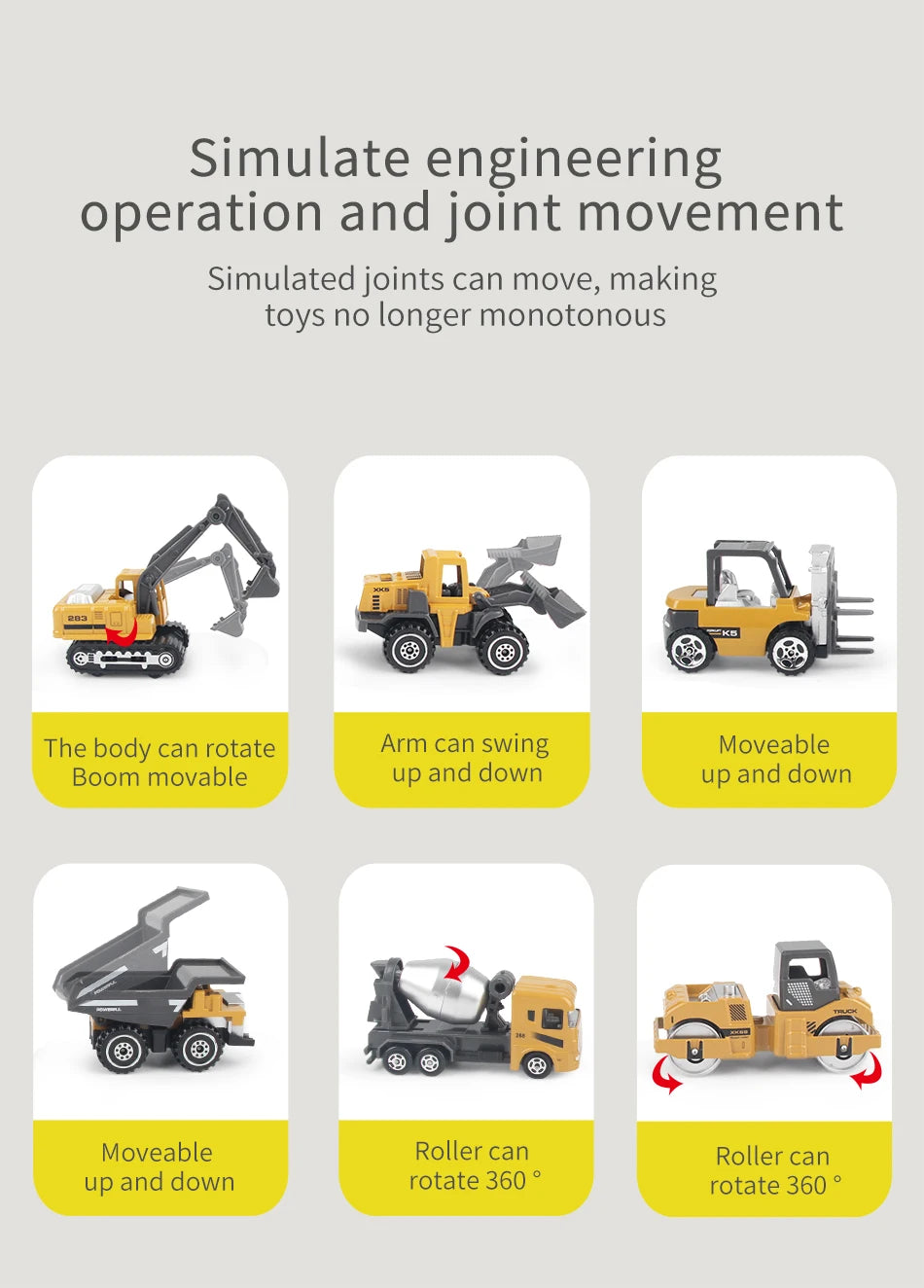 6pcs/set Alloy Engineering Truck Toy Loader Vehicle Excavator Tractor Toys Car Classic Construction Model for 3 years Boys Gifts