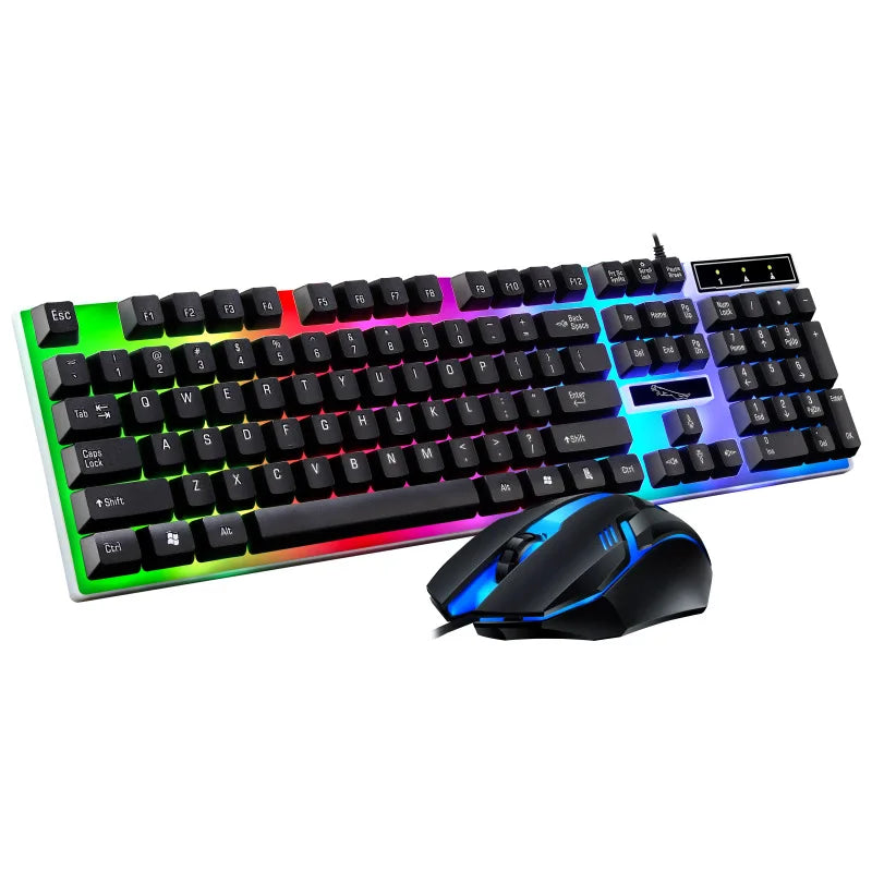 Игровой комплект: клавиатура и мышь с RGB-подсветкой, 104 клавиши, проводная клавиатура и мышь для ноутбука, настольного ПК, планшета.