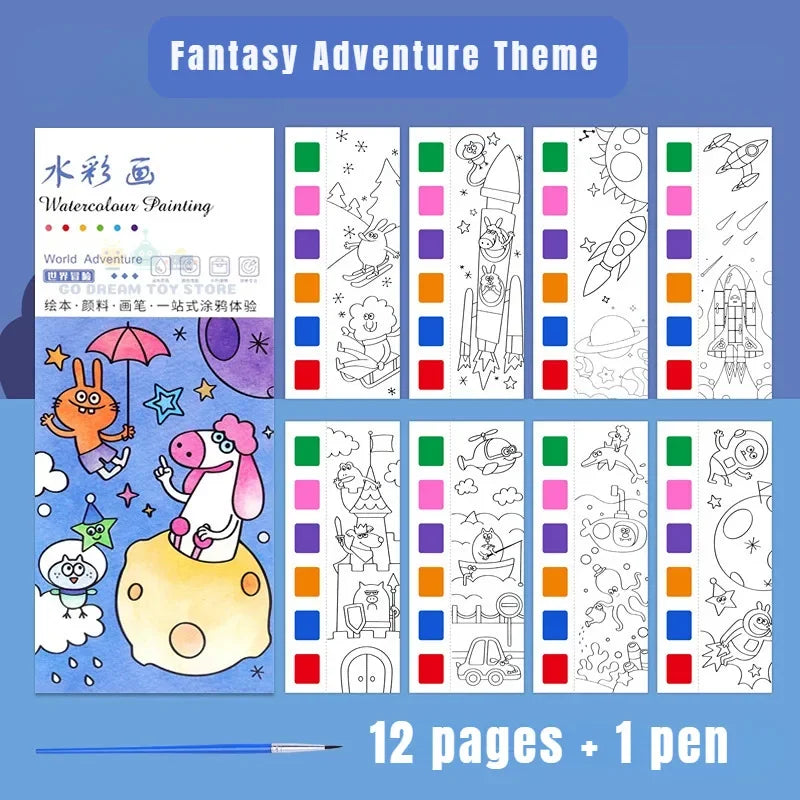 Kids Portable Watercolor Painting Book Paint With Water Brush Gouache Graffiti Picture Coloring Drawing Toys Kindergarten Gifts