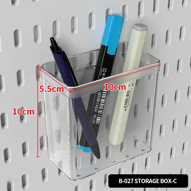 Desktop pegboard storage kit: Stand-up clip - on panels, perfect for home office and study storage.