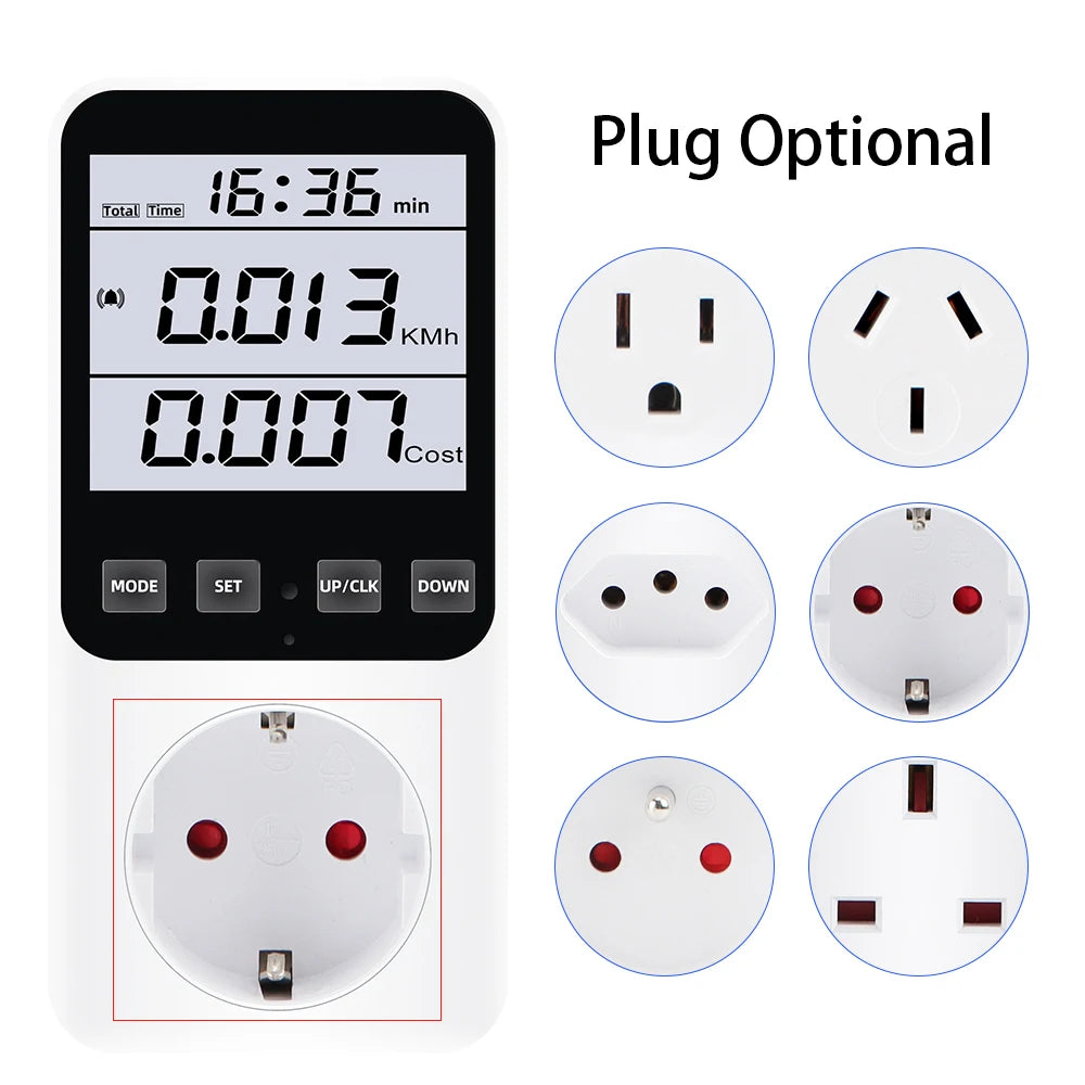 Digital LCD Wattmeter 230V Power Energy Meter Voltmeter Ammeter Consumption Monitor 50Hz Socket Analyzer EU US UK AU FR BR Plug