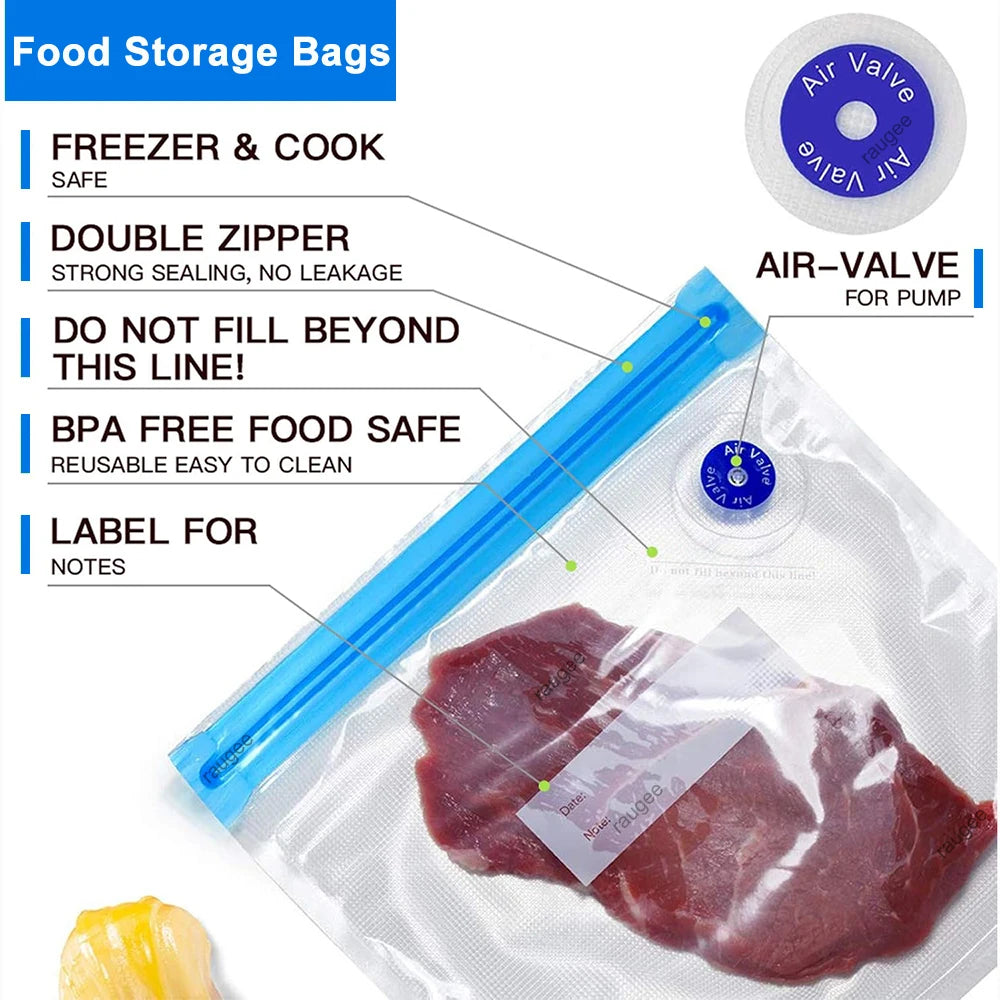 Vacuum Packaging Bags for Food Vacuum Bags BPA-Free Food Vacuum Sealing Bag Reusable Food Storage Zipper Sealer Bags 10pcs 30pcs