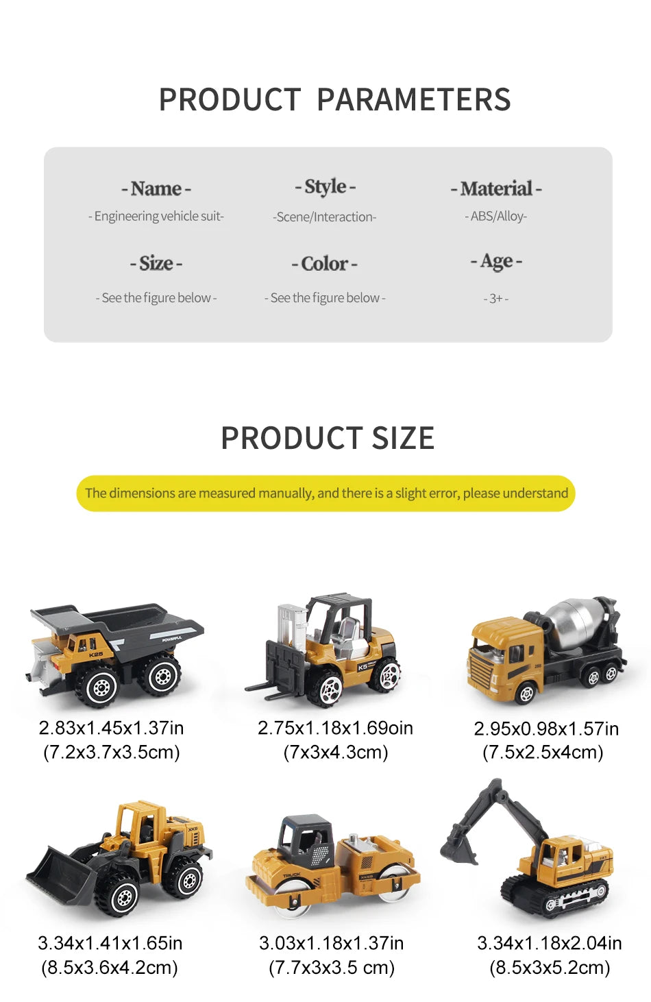 6pcs/set Alloy Engineering Truck Toy Loader Vehicle Excavator Tractor Toys Car Classic Construction Model for 3 years Boys Gifts