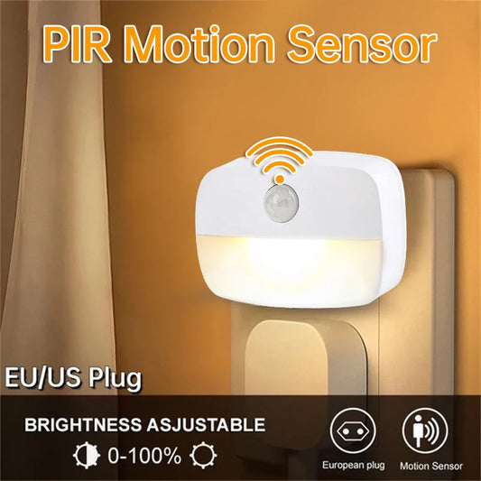 LED Night Light EU US Plug In Smart Motion Sensor Light 220V Wall Lamp For Home Aisle Hallway Stair Kitchen Bedroom Night Lamp