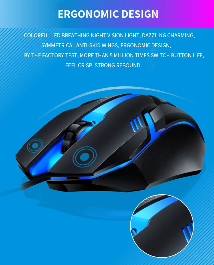Игровой комплект: клавиатура и мышь с RGB-подсветкой, 104 клавиши, проводная клавиатура и мышь для ноутбука, настольного ПК, планшета.