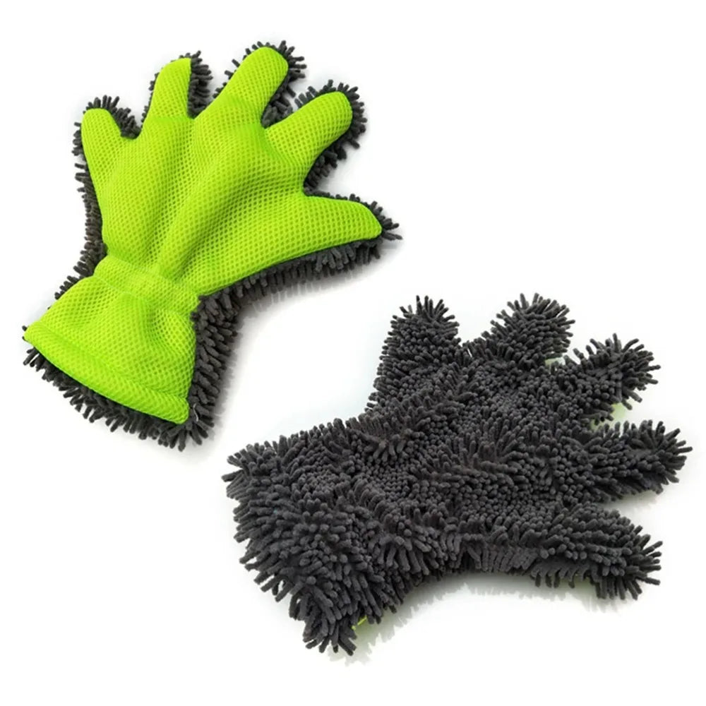 Car Washing Full-Finger Soft Gloves Cleaning Brush for Car Motorcycle Motorbike Washing Drying Towels Car Accessories