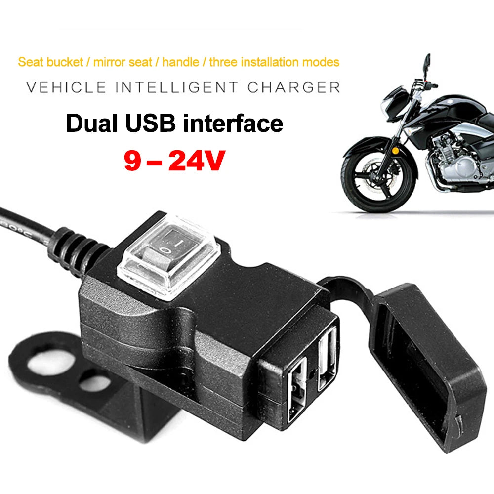 Updated Motorcycle Dual USB Charger with ON/OFF Switch Waterproof Motorbike Handlebar Phone Charger Fast Charging Socket