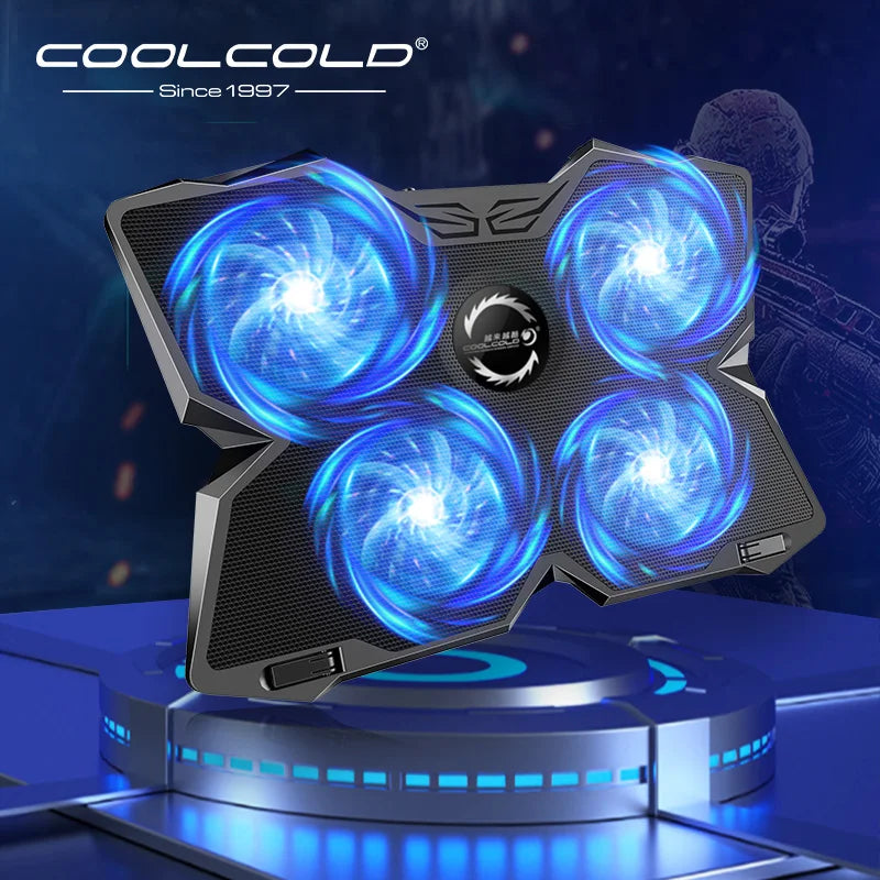 Coolcold — охлаждающая подставка для ноутбука, игровой ноутбук, с четырьмя вентиляторами и двумя USB-портами для ноутбуков диагональю 14-17 дюймов.