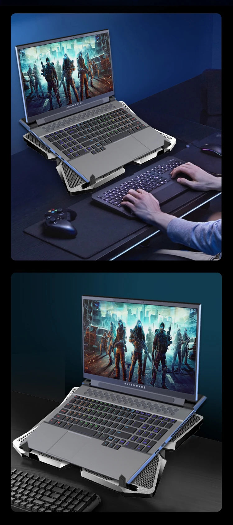 Coolcold — охлаждающая подставка для ноутбука, игровой ноутбук, с четырьмя вентиляторами и двумя USB-портами для ноутбуков диагональю 14-17 дюймов.