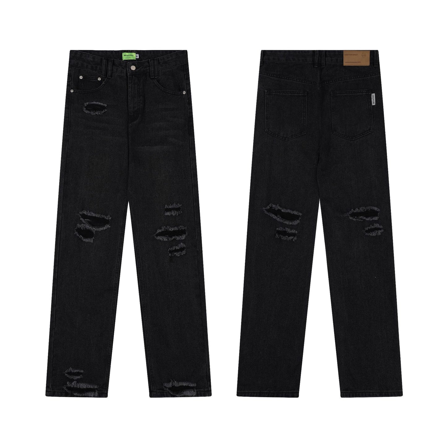 High Street Wash Ripped Straight Jeans