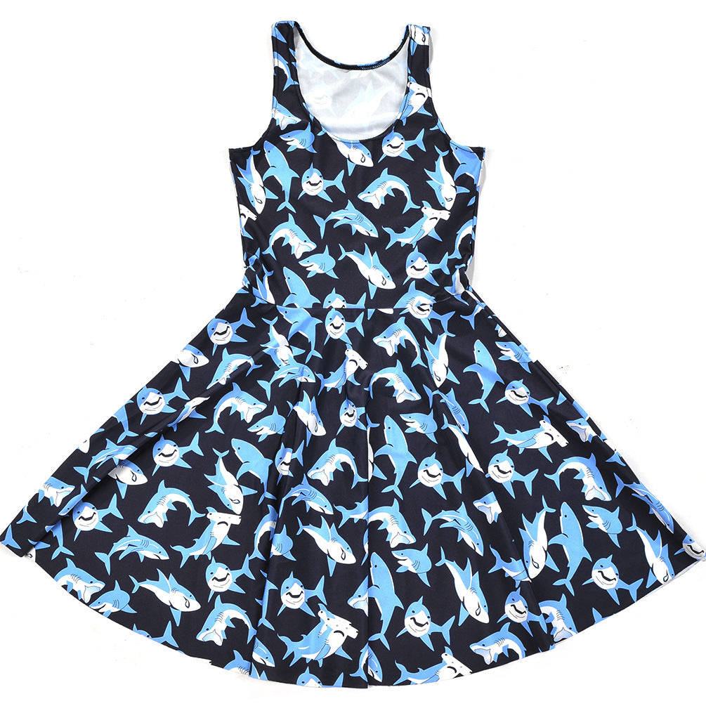 Women's Digital Printed Whale Pleated Dress