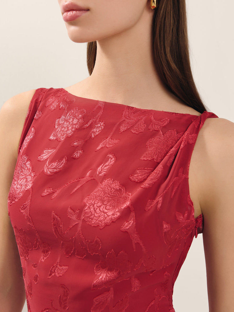 Elegant Sleeveless Jacquard Irregular Hem Dress