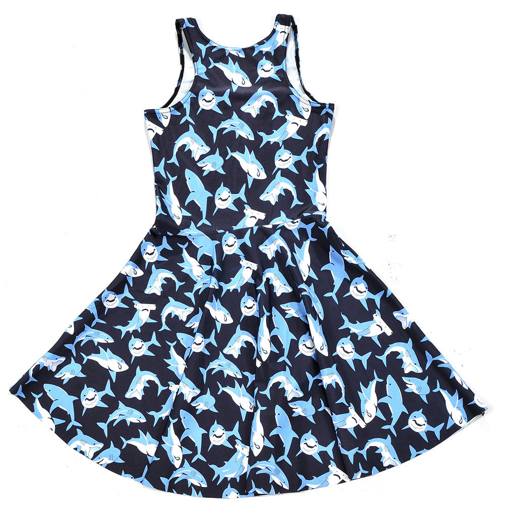Women's Digital Printed Whale Pleated Dress