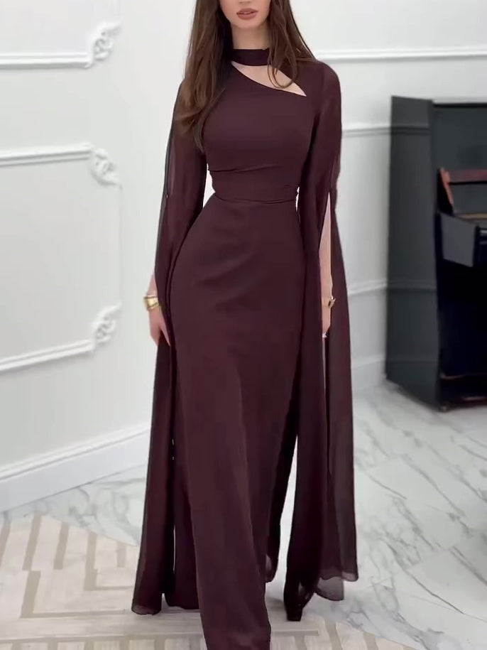 Brown Long Sleeve Hollow Dress