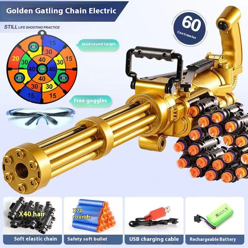 60CM Electric Continuous Hair Gold Gatling Children Toy Gun