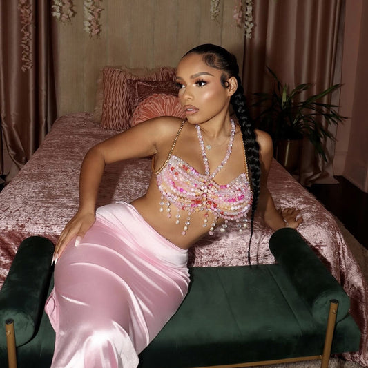 Gradient Color Glass Beaded Chest Necklace Heavy Industry Colorful Beads Body Chains