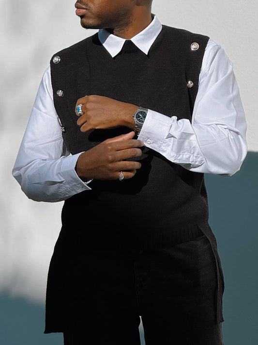 Black Metal-Accent Sleeveless Vest