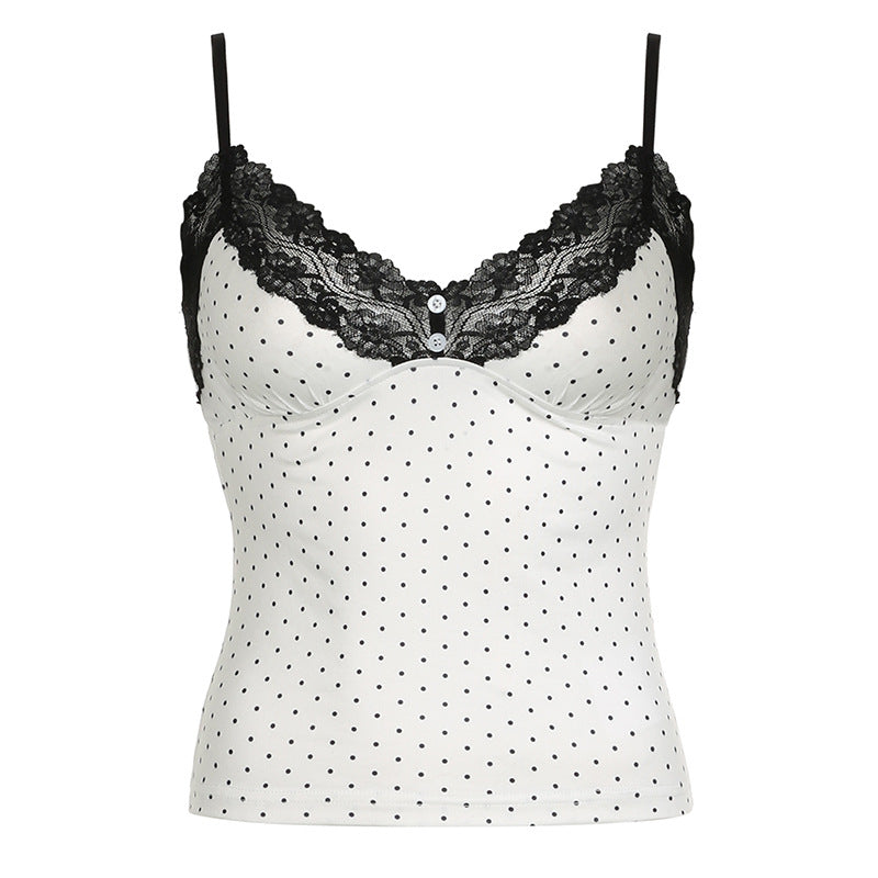 V-neck Slim Fit Polka Dot Brace Vest