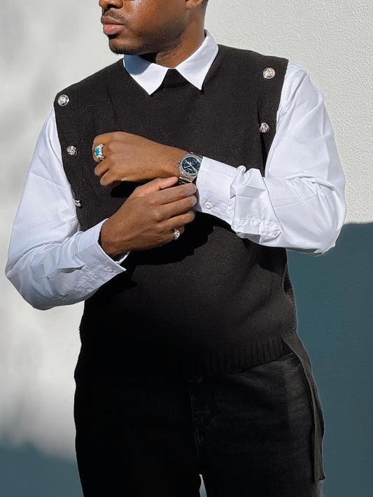 Black Metal-Accent Sleeveless Vest