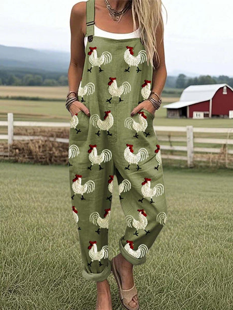 Digital 3D Printing Button Casual Suspender Trousers
