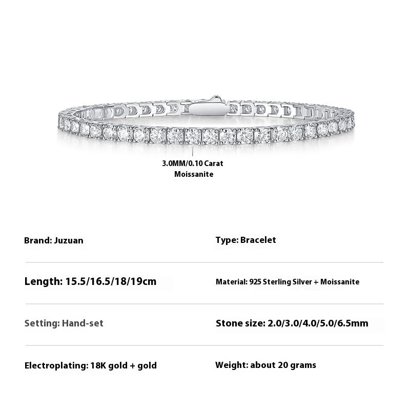 S925 Silver Moissanite Tennis Brace Lace Bracelet