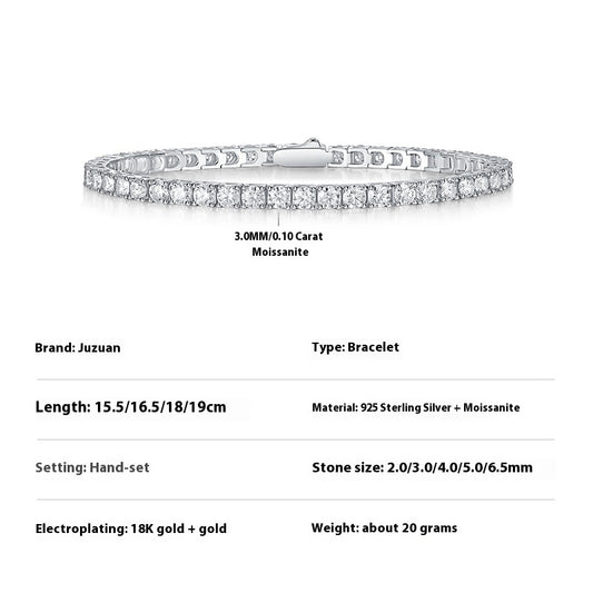 S925 Silver Moissanite Tennis Brace Lace Bracelet