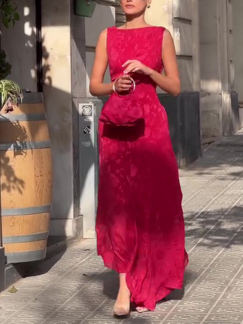 Elegant Sleeveless Jacquard Irregular Hem Dress