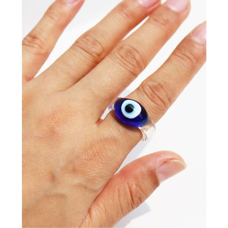 Blue Eye Clear Glass Knuckle Ring