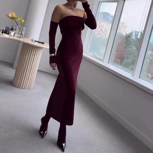 Burgundy Flowing Fabric Tube Top Dress