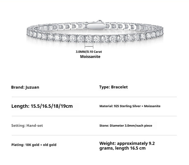 S925 Silver Moissanite Tennis Brace Lace Bracelet